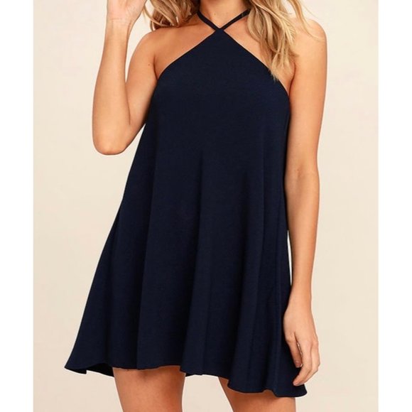 Lulus High Gear Navy Blue Shift Mini Dress Sleeveless Halter size XS - Picture 1 of 15